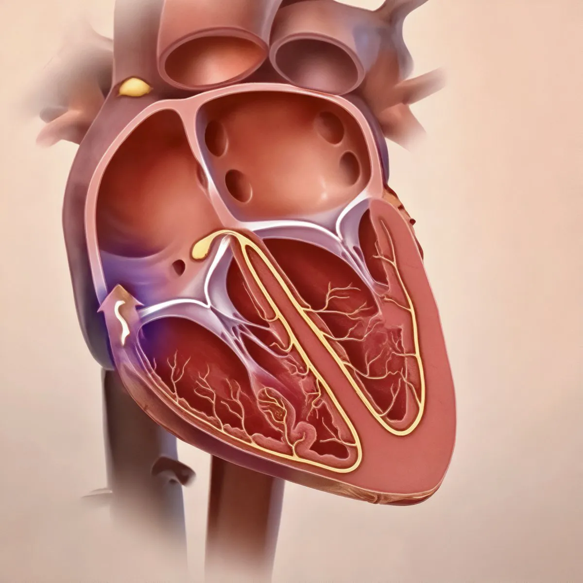 Illustration anatomique du cœur humain montrant l’auricule gauche, zone concernée par la procédure de fermeture auriculaire pour prévenir les AVC liés à la fibrillation atriale.