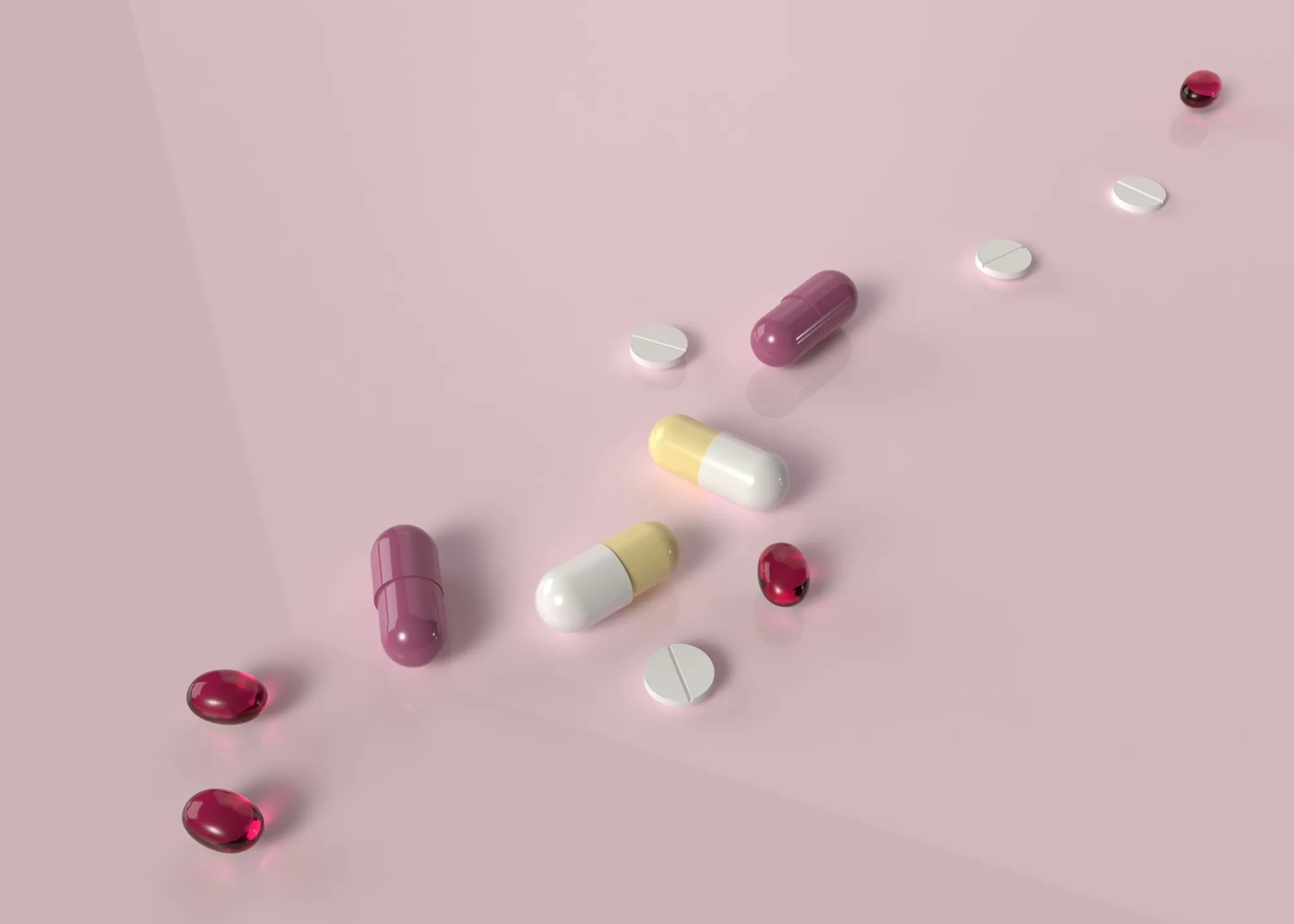 Différents comprimés et gélules illustrant les traitements anti-arythmiques utilisés pour réguler le rythme cardiaque
